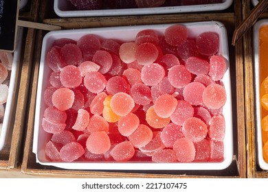 Red Sweets On Display At A Spanish Food Market