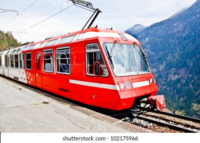 Red Swiss Train At Hill Side Railroad