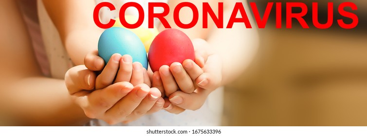 A Red Tag With An Inscription On Easter Eggs, A Major Plan. The Concept Of Banning Celebrations In Response To A Pandemic Outbreak COVID-19