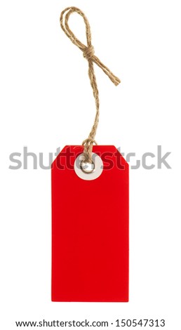red tag with string isolated on white background. price sticker. label
