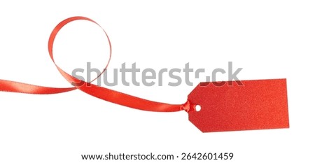 red tag tied with string isolated on white