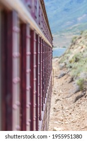 Red Tain Car Sideview Of Train On A Track