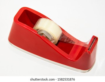 Red Tape Dispenser, Isolated On White.