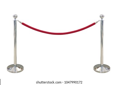 Red tape mobile fences in front of the entrance isolated on white background - Shutterstock ID 1047990172