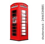 Red telephone booth isolated on white background