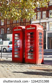 red telephone booths at London city United Kingdom