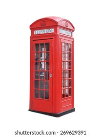 Red telephone box isolated on a white background