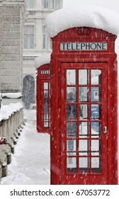 Red Telephone Box In Snow