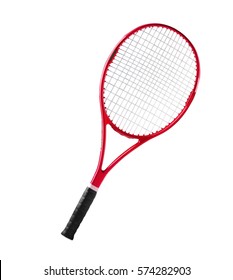 Red tennis racket isolated white background