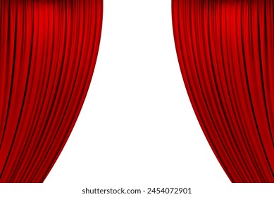 red theater curtain that dropped down as a straight line. Background for inserting text, empty spaces. Isolated on white background