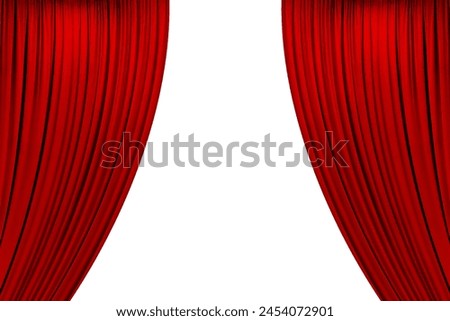 red theater curtain that dropped down as a straight line. Background for inserting text, empty spaces. Isolated on white background