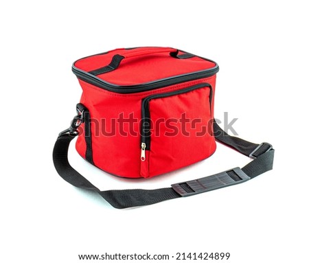 Red Thermal bag isolated on white background. For food and drink cool transportation