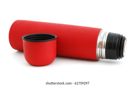 Red Thermos Isolated On White Background