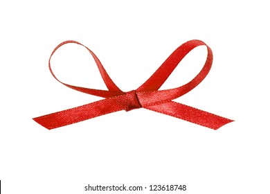 Red Thin Ribbon Bow, Isolated On White Background