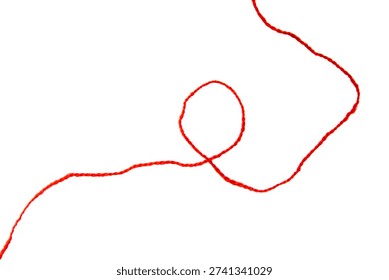 Red thread isolate on white background. Selective focus. Old.