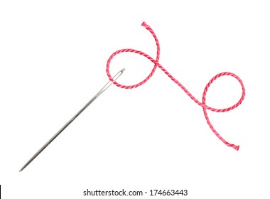 Red Thread And Needle Isolated On White Background