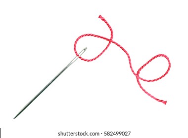 Red Thread And Needle Isolated On White Background