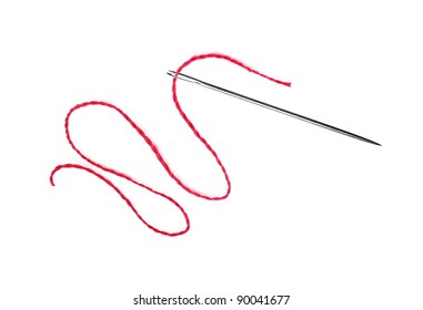 Red Thread And Needle Isolated On White