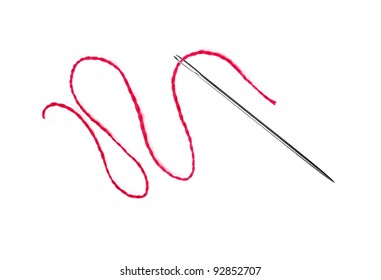 Red Thread And Needle Isolated On White