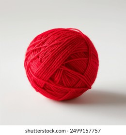 Red thread on a white background, ball of red thread, perfect image quality, woolen yarn, bright red color, twisted yarn, frontal angle, daylight, scarlet yarn, kabbalah, protective amulet