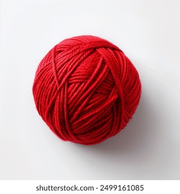 Red thread on a white background, ball of red thread, perfect image quality, woolen yarn, bright red color, twisted yarn, frontal angle, daylight, scarlet yarn, kabbalah, protective amulet