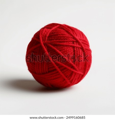 Red thread on a white background, ball of red thread, perfect image quality, woolen yarn, bright red color, twisted yarn, frontal angle, daylight, scarlet yarn, kabbalah, protective amulet