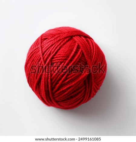 Red thread on a white background, ball of red thread, perfect image quality, woolen yarn, bright red color, twisted yarn, frontal angle, daylight, scarlet yarn, kabbalah, protective amulet