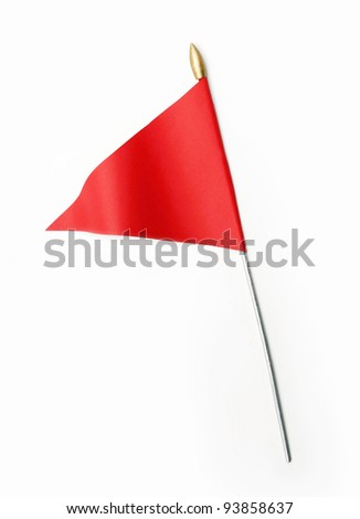 Red three cornered flag isolated on white background