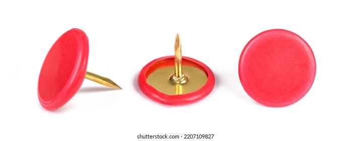 Red Thumb Tacks Isolated On White Background