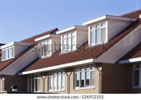 Red tiled roof with dormers in the Netherlands ストックフォト © 