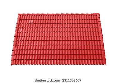 Red tiled roof isolated on white background.