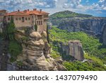 Red tiled rooftops of the stunningly located Monastery of Varlaam, Meteora, Greece