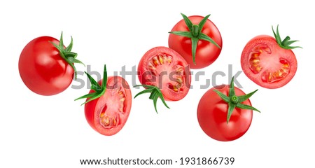Red tomato half isolated on white background. Tomato slice clipping path. Tomato vegetable
