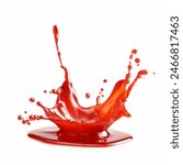 Red Tomato ketchup splash flying in air isolated on white background. Floating splash of ketchup sauce. Ketchup splash flying in air, isolated. Ketchup splash flying in air, isolated.