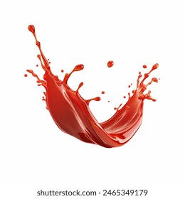 Red Tomato ketchup splash flying in air isolated on white background. Floating splash of ketchup sauce. Ketchup splash flying in air, isolated. Ketchup splash flying in air, isolated.