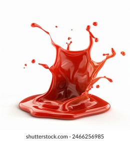 Red Tomato ketchup splash flying in air isolated on white background. Floating splash of ketchup sauce. Ketchup splash flying in air, isolated. Ketchup splash flying in air, isolated.