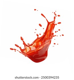 Red Tomato ketchup splash flying in air isolated on white background. Floating splash of ketchup sauce. Ketchup splash flying in air, isolated. Ketchup splash flying in air, isolated.