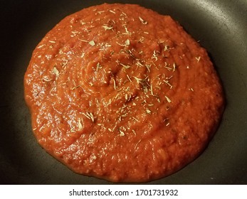 Red Tomato Pasta Sauce In Skillet Or Pan