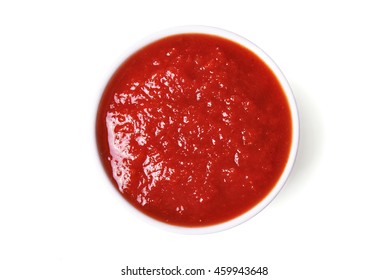 Red Tomato Sauce Isolated On White Background/ Top View