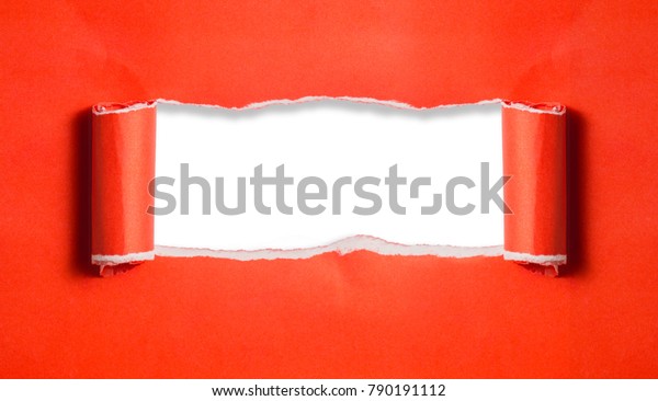 red torn paper with edges on white\
paper and text copy space. Using idea design\
background