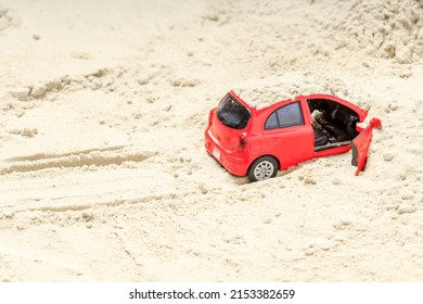 Red Toy Car Stuck In Sand, Front Door Open