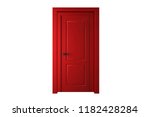 Red Traditional Wooden Door isolated on white background.