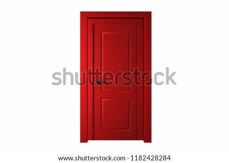 Red Traditional Wooden Door isolated on white background.