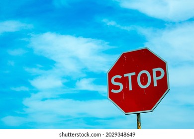 Red Traffic Stop Sign Against Blue Stock Photo (Edit Now) 2029348649