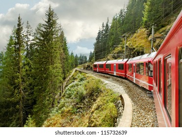 Red Train From Tirano To The Switzerland.