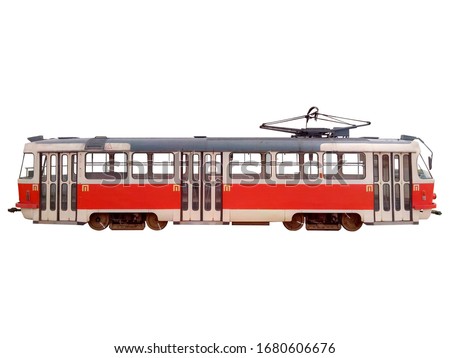Red tram isolated on white