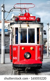 Red Tram At The Taksim Square, Istanbul, Turkey