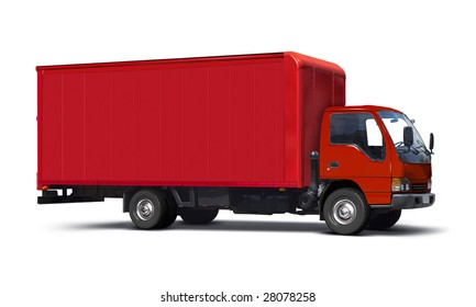 Red Transport Truck Isolated On White.