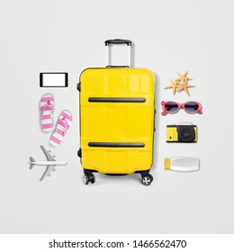 RED Travel Suitcase With essentials - Shutterstock ID 1466562470