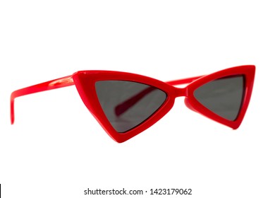 Red Triangle Cat Eye Sunglasses Isolated On White - Side View